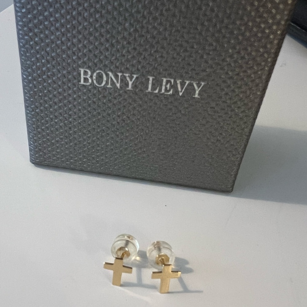 NWT Bon Levy 14K Yellow Gold Cross Stud Earrings